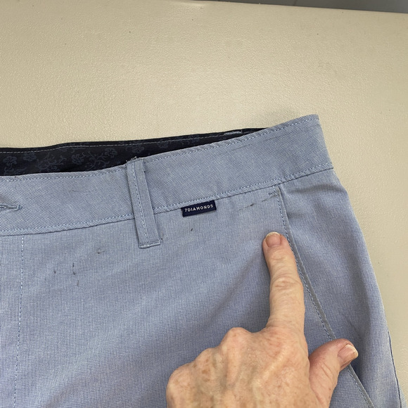 7 Diamonds Performance Shorts Mens 36x10 Blue Stretch Casual Golf Flat Front - Picture 3 of 14
